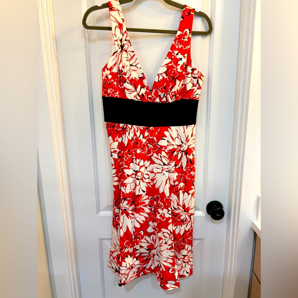 Donna Ricco Red Orange and White Floral Corset Dress Size 8
